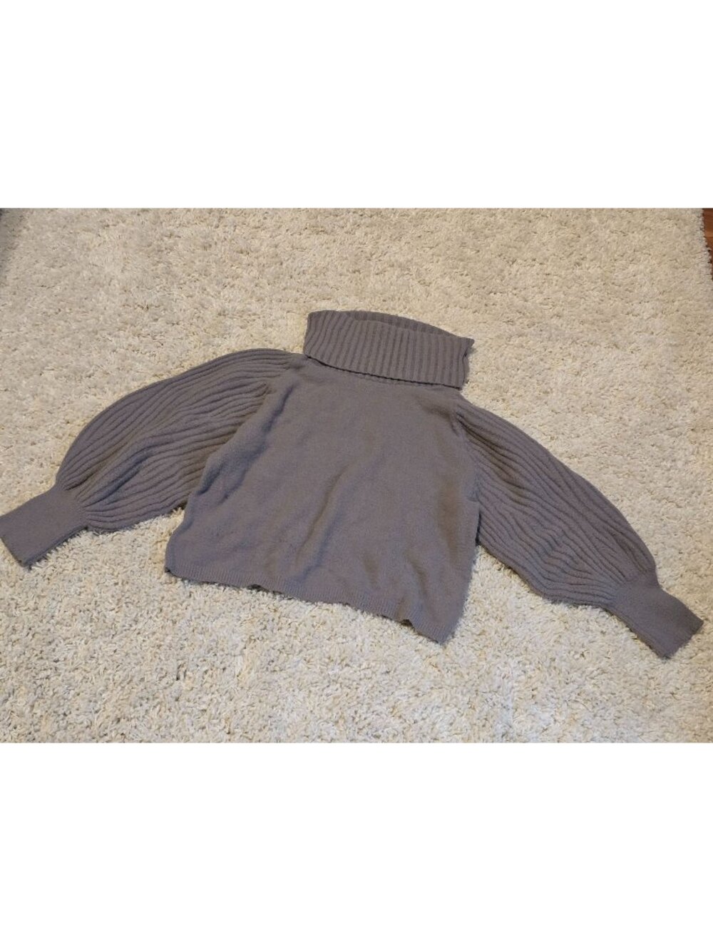 Express Women's L Gray Turtleneck Sweater Balloon Sleeve Oversized Ribbed Knit